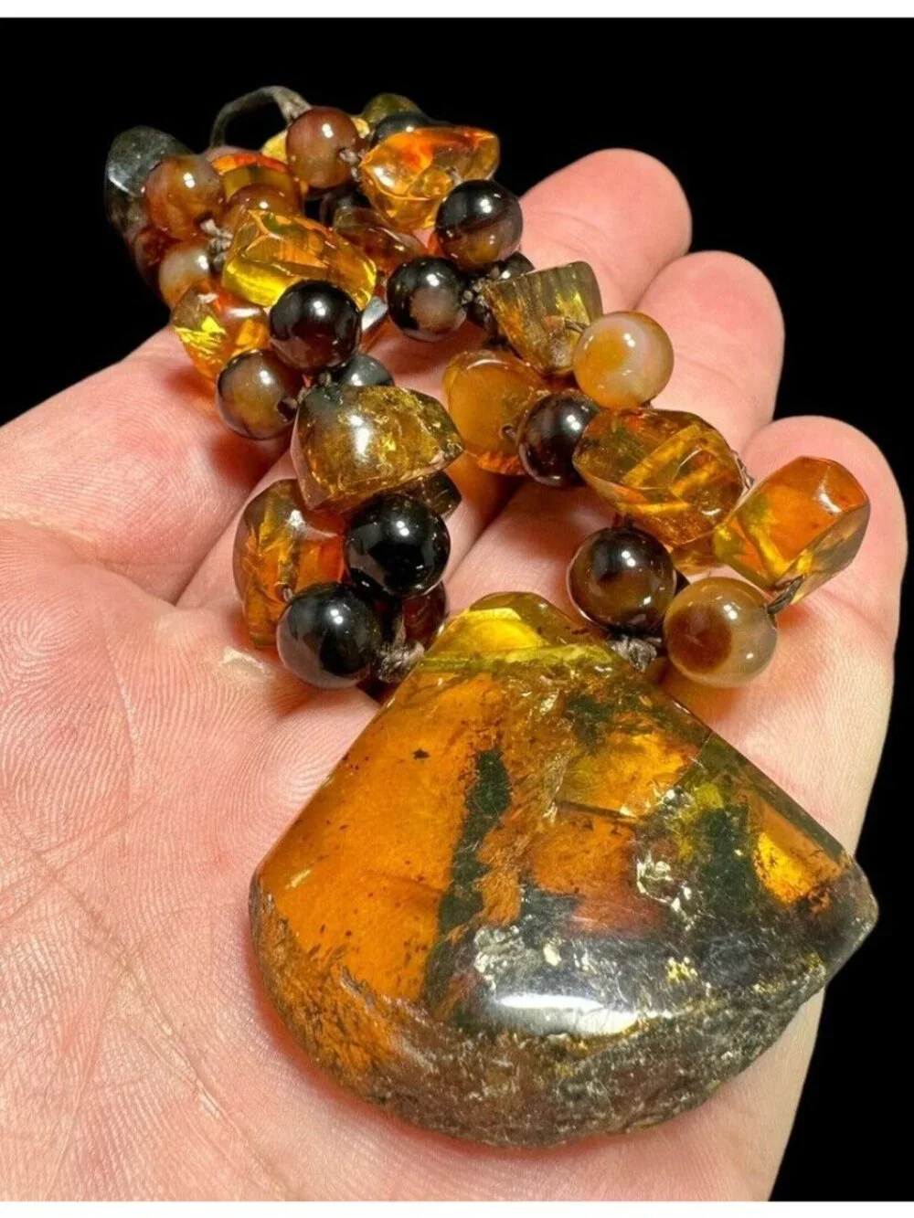 Natural Baltic Amber Necklace Butterscotch Cluster Beads Rope Cord Vintage